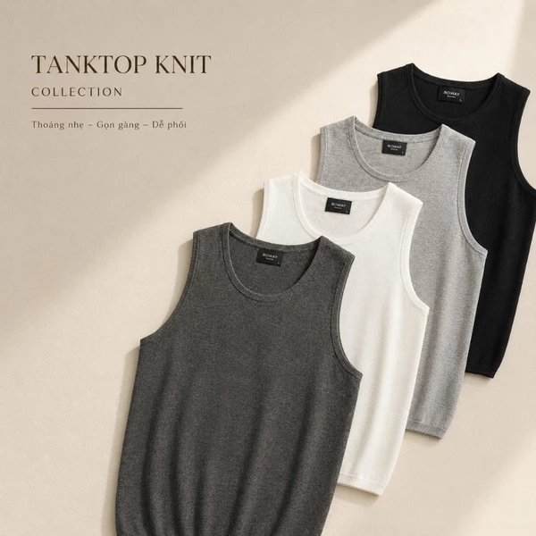 Áo ba lỗ dệt len ROWAY PREMIUM chất liệu len cotton | Áo tanktop dệt len