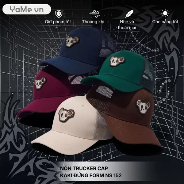 Nón Trucker Cap Kaki Đứng Form NS 152 24024 |YaMe|