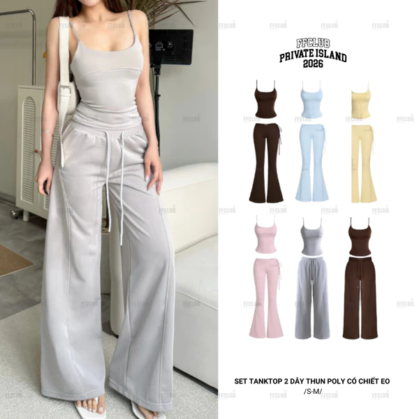 Set Tanktop 2 Dây thun Poly có Chiết eo FFCLUB
