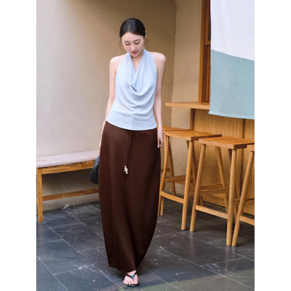 Nosbyn - Áo Cổ Đổ Nữ Tính Hở Lưng - Cowl Top