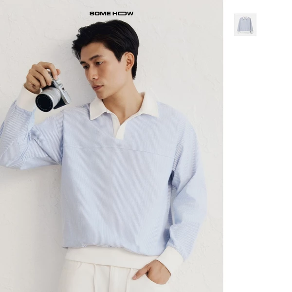 Áo Polo Oversize Oxford Sọc Phối Thun Chất Liệu Oxford / Thun Năng Động Thoải Mái, PL0268 SOME HOW STORE