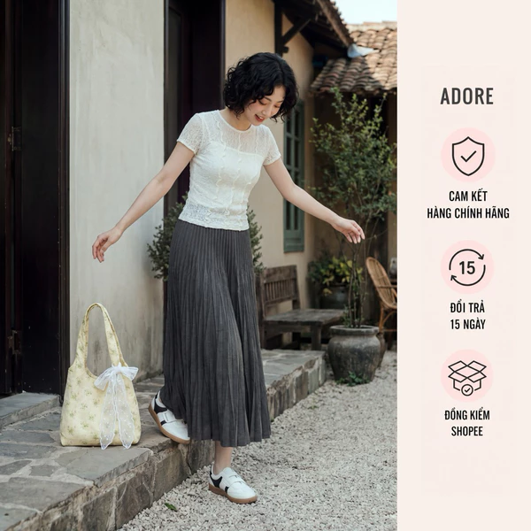Chân váy dập ly basic màu chocolate/ đen/ghi - 513SK3005 ADORE