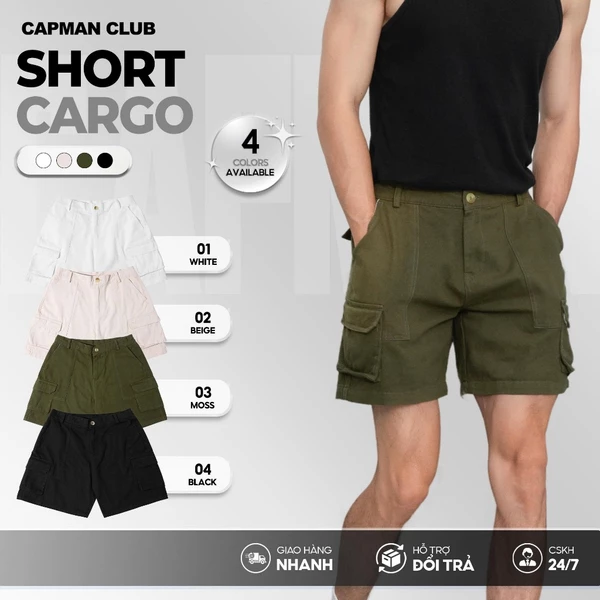 Quần short nam kaki TÚI HỘP phom rộng trên gối CAPMAN CLUB, quần đùi nam trẻ trung thoải mái dễ mặc