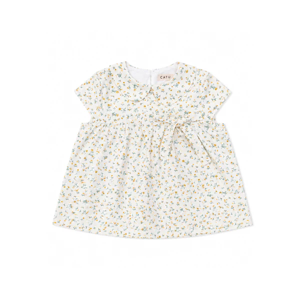TUBYCATU Áo Babydoll Hoa Nhí Cổ Sen Thắt Nơ Flora Ribbon Nữ Tính Dễ Thương