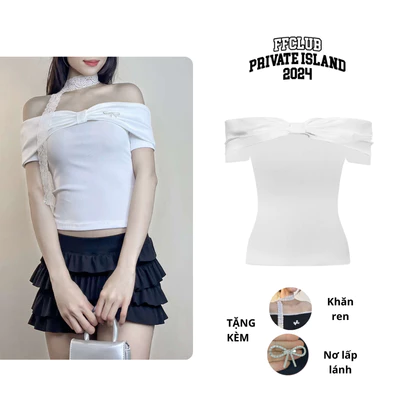 Áo body nữ kiểu Trễ vai TULIP Phong cách Coquette form ôm body tôn dáng FFCLUB mix