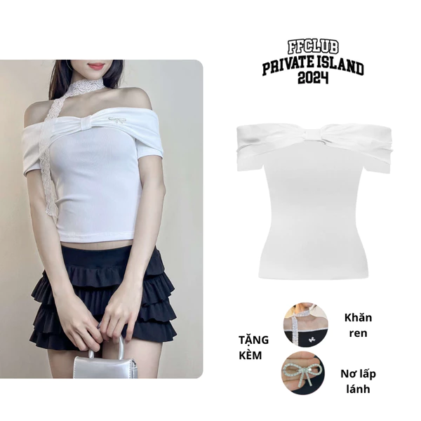 Áo body nữ kiểu Trễ vai TULIP Phong cách Coquette form ôm body tôn dáng FFCLUB mix