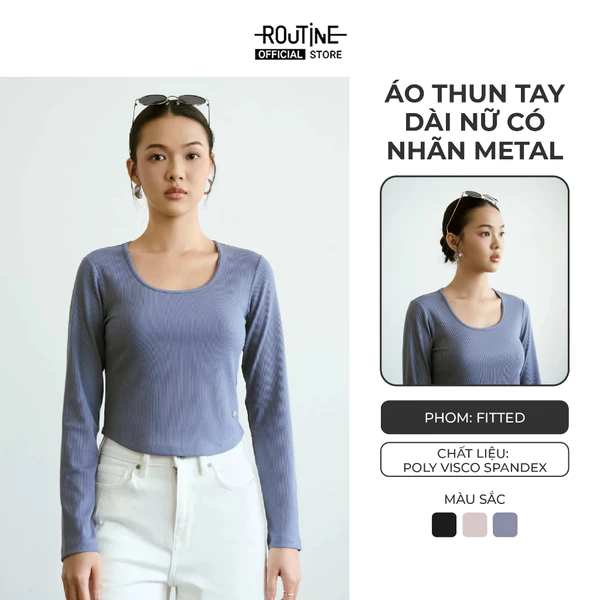 Áo Thun Tay Dài Nữ Có Nhãn Metal Form Fitted - Routine 10F25TSLW001