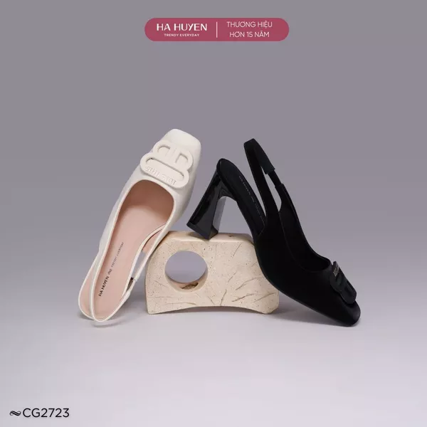 Giày cao gót 8cm nữ HÀ HUYỀN, cao gót công sở mũi vuông quai hậu gót dẹt 8 phân - CG2723