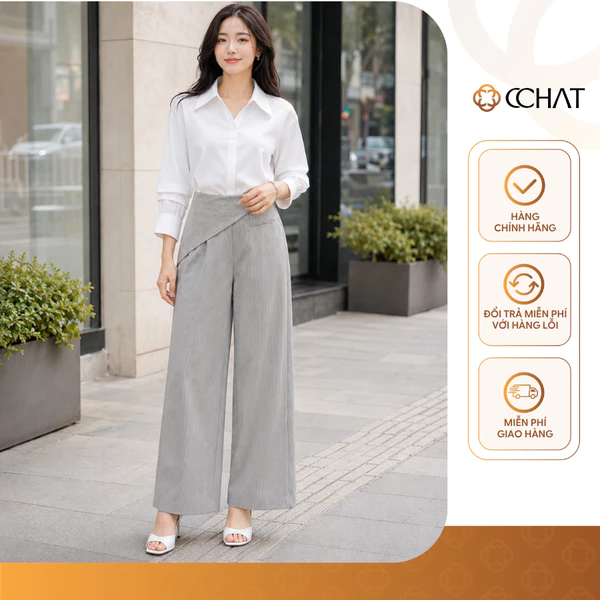 Quần Ống Rộng 𝐂𝐂𝐇𝐀𝐓 Dáng Suông Layer Cạp Vạt Chéo Chất Liệu Tuytsi Cao Cấp 16QDS2058ST