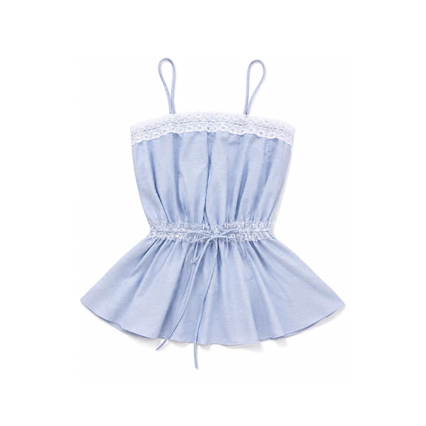 TUBYCATU Áo Hai Dây Phối Ren Dáng Xòe Rút Eo Ciara Linen Nữ Tính Sang Trọng