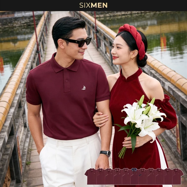 Áo Polo Nam SIXMEN Màu Đỏ Wine Vải Cá Sấu FeelMax Premium Co Giãn Thoáng Mát Form Regular Fit Lịch Lãm