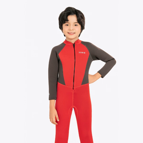 Wetsuit KID bé trai SOBIE liền thân tay dài giữ nhiệt màu đỏ Warmy Red
