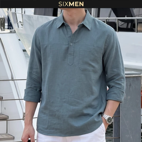 Áo Sơ Mi Cổ Chui Dài Tay DEVAN - Vải SMART LINEN Form Thoải Mái, Thấm Hút Cực Tốt - SIXMEN