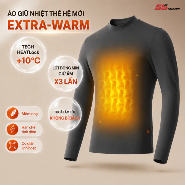 Áo Giữ Nhiệt Nam HEATLock ETRA-WARM 5S FASHION Lót Bông Nỉ Cực Ấm, Trơn Basic M0AGN25105-25102