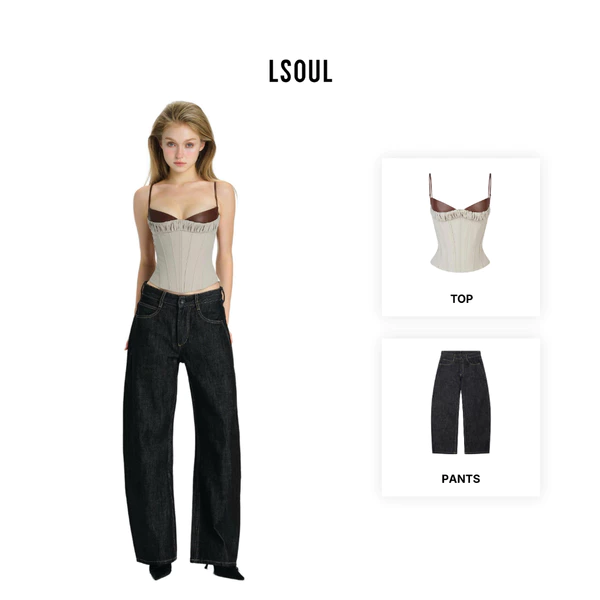 LSOUL Áo Corset Phối Da Soulie Top + Quần Denim Dáng Suông Nie Pants A26032894