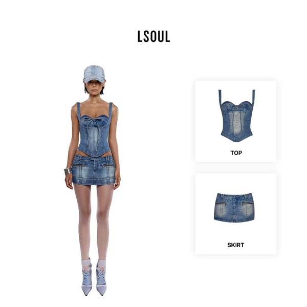 LSOUL Set Áo Corset 2 Dây Cúp Ngực+Chân Váy Cạp Trễ Y2K Cá Tính Quyến Rũ Enal - B24031393
