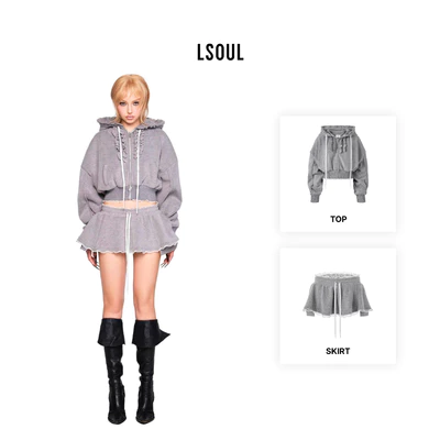 LSOUL Set Áo Khoác Hoodie Chân Váy Phối Ren Cá Tính POLINA TOP + POLINA SKIRT A24112786 CV24110703