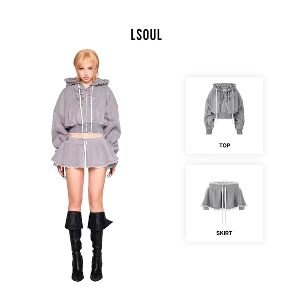 LSOUL Set Áo Khoác Hoodie Chân Váy Phối Ren Cá Tính POLINA TOP + POLINA SKIRT A24112786 CV24110703