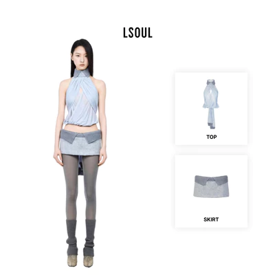 LSOUL Set Áo Cổ Cao Vạt Chéo Xuyên Thấu + Chân Váy Ôm Co Giãn Tôn Dáng Kwan Set A25052815 CV25050723
