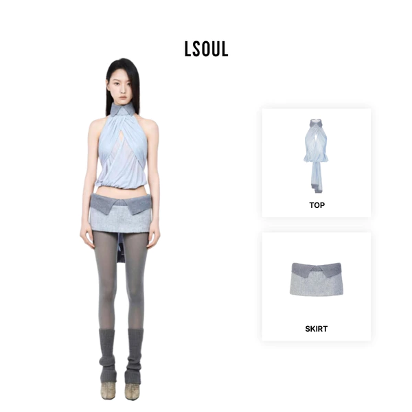 LSOUL Set Áo Cổ Cao Vạt Chéo Xuyên Thấu + Chân Váy Ôm Co Giãn Tôn Dáng Kwan Set A25052815 CV25050723