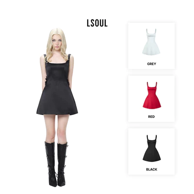 LSOUL Đầm Satin Hai Dây Dáng Chữ A Cut-out Sườn Lưng Layer Nơ Xếp Tầng Fem Dress V25121692