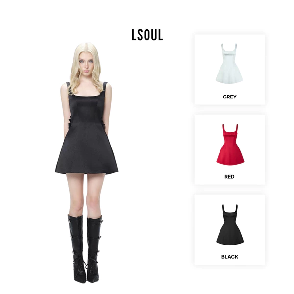 LSOUL Đầm Satin Hai Dây Dáng Chữ A Cut-out Sườn Lưng Layer Nơ Xếp Tầng Fem Dress V25121692
