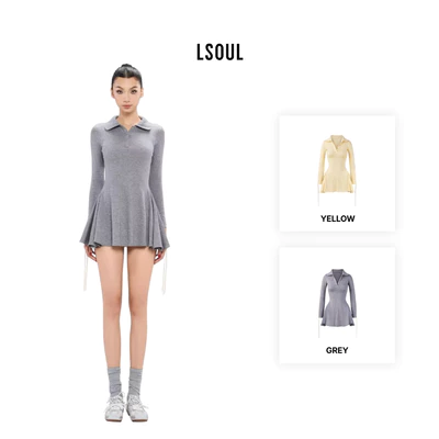 LSOUL Đầm Dài Tay Cổ Sơ Mi Ôm Body Co Giãn Phối Viền Dây Năng Động Mirae Dress V25081686