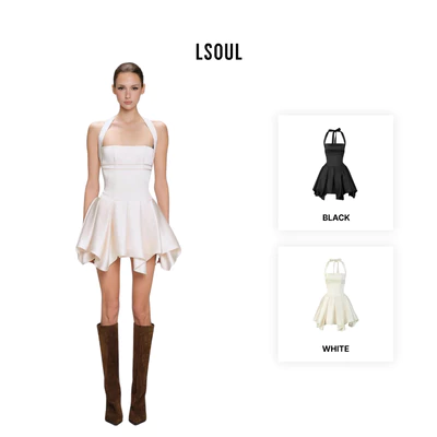 LSOUL Đầm Corset Cổ Yếm Hai Dây Thắt Nơ Dáng Chữ A Xếp Ly Quyến Rũ Aller Dress V26011699