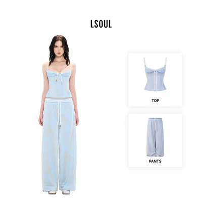 LSOUL Jaby Set Áo Corset Hai Dây Ôm Body + Quần Dài Lưng Chun Ống Balloon A25072833 Q25070259