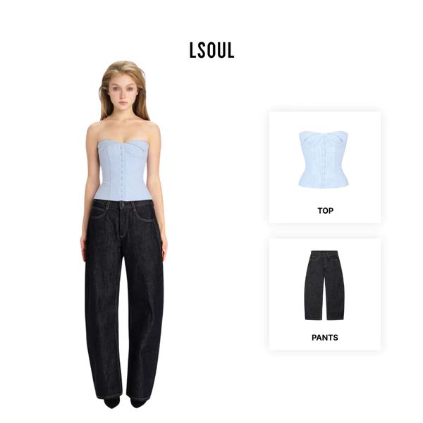 LSOUL Áo Corset Cúp Kẻ Sọc Simi Top + Salyn Skirt Chân Váy Lụa Nơ + Quần Jeans NữNie Pants A26032887