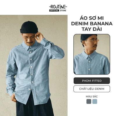 Áo Sơ Mi Denim Banana Tay Dài Cổ Bẻ Form Fitted - Routine 10S25DSH012