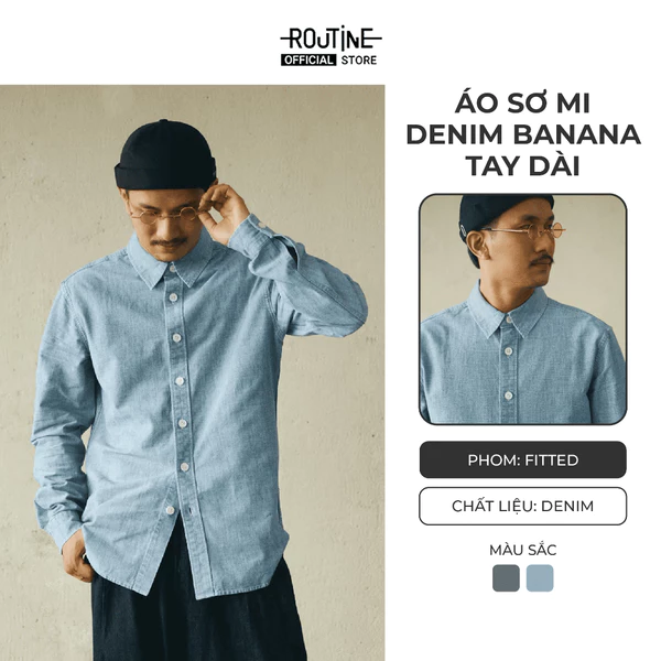 Áo Sơ Mi Denim Banana Tay Dài Cổ Bẻ Form Fitted - Routine 10S25DSH012