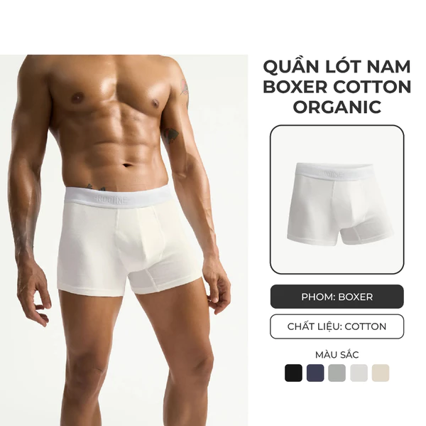 Quần Lót Nam Organic Cotton Trơn Phối Lưng Form Boxer - Routine 10S25UND001
