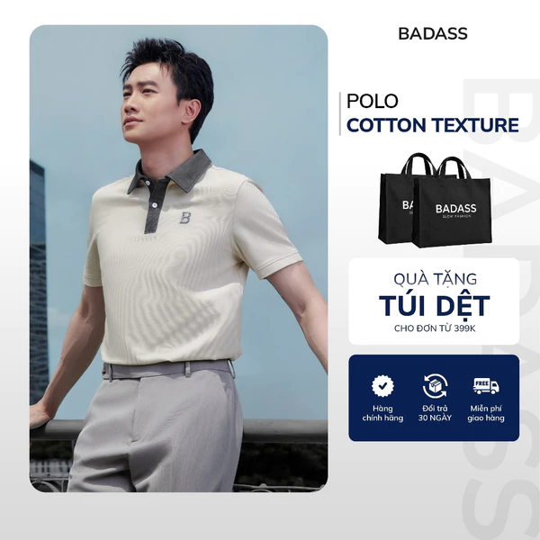 Áo Polo Nam Cotton BADASS Texture Regular Fit Phối Cổ Phối Nẹp Co Giãn Thoáng Mát Cao Cấp_POHTK735