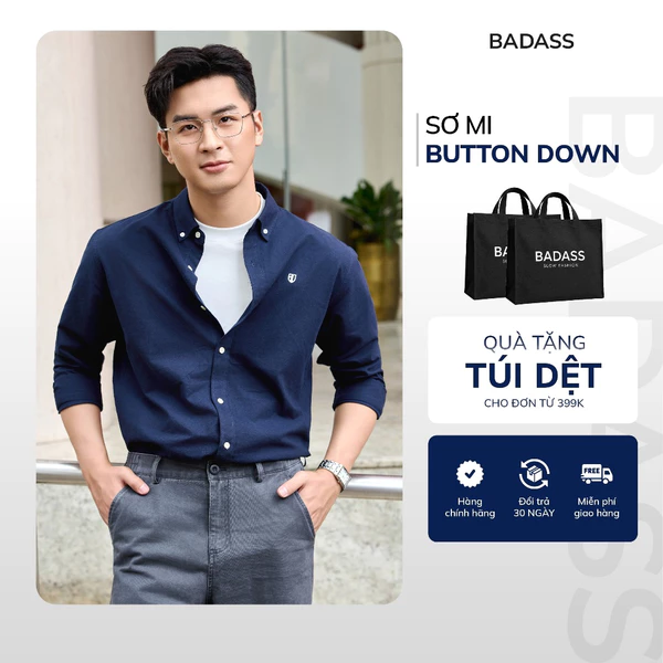 Áo Sơ Mi Nam Dài Tay BADASS Form Relax Button Down Co Giãn Nhẹ Ít Nhăn Thoáng Mát Cao Cấp SHDOL703