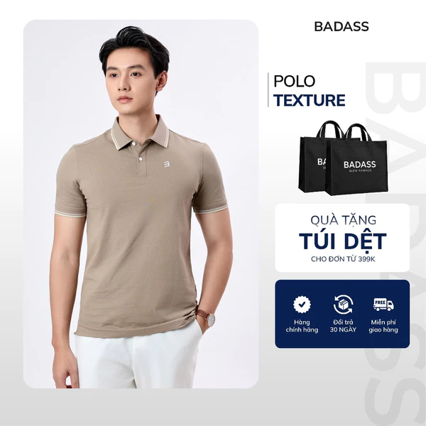 Áo Polo Nam BADASS Cotton Texture Regular Fit Cổ Đức 2 Cúc Mềm Mịn Giữ Form POHTK707