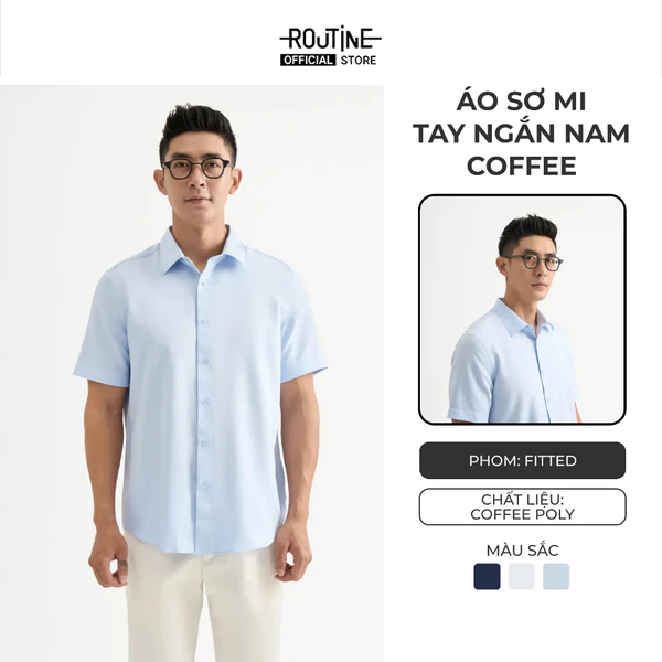 Áo Sơ Mi Nam Trơn Tay Ngắn Vải Coffee Form Fitted - Routine 10S25SHS011R2