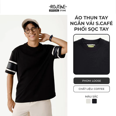 Áo Thun Tay Ngắn Vải S.Café Phối Sọc Tay Form Loose - Routine 10S25TSS007