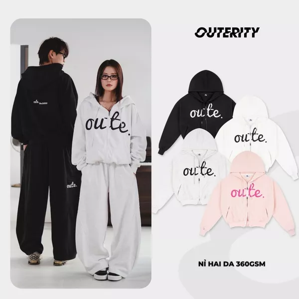Áo Khoác Nỉ Hoodie Zip Outerity Big Logo Form Boxy Nỉ Hai Da Unisex Nam Nữ  / Dreamer Collection