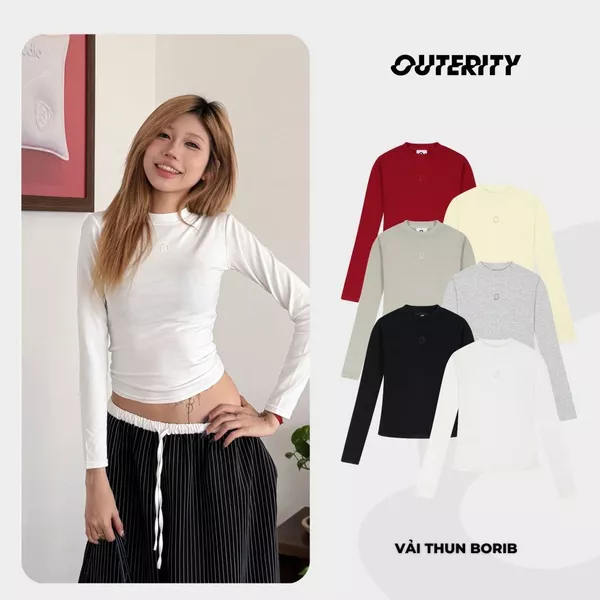 Áo Thun Nữ Dài Tay Ôm Body Outerity Long Slim Tee Basic Cotton Co Giãn Mềm Mịn