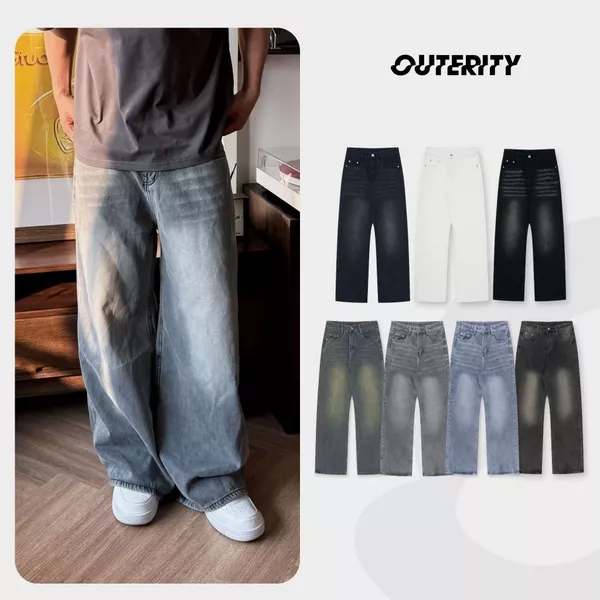 Quần Jean Outerity Wash Ver.2 Cạp Cao Ống Suông / Form Unisex Nam Nữ