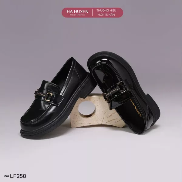 Giày Loafer 3cm nữ HÀ HUYỀN da mềm khóa kim loại gót vuông 3 phân - LF258