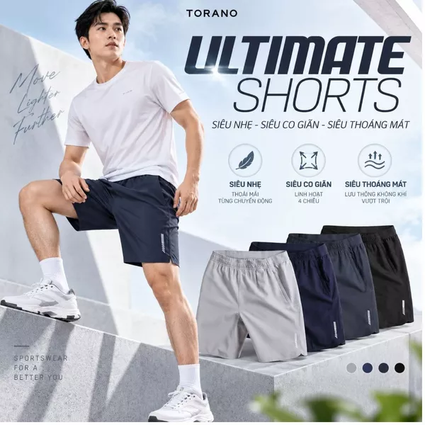 Quần Short nam TORANO ULTIMATE SHORTS  thể thao vải gió mềm siêu nhẹ co giãn tốt FSBW001