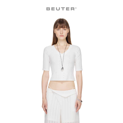 Áo Thun Raglan Nữ Rách Màu Trắng - BEUTER® WMNS DISTRESSED RAGLAN T-SHIRT - WHITE