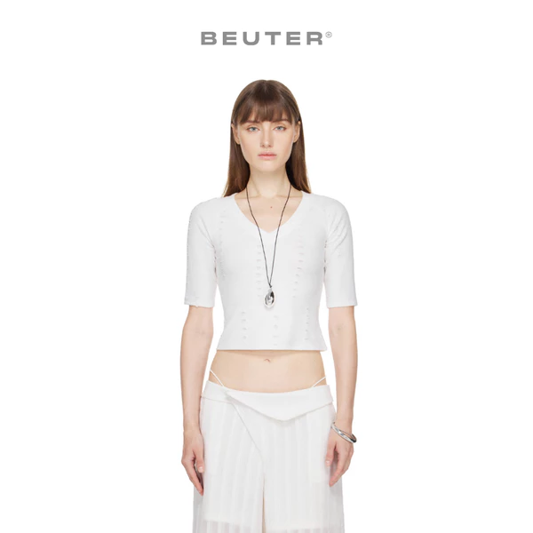 Áo Thun Raglan Nữ Rách Màu Trắng - BEUTER® WMNS DISTRESSED RAGLAN T-SHIRT - WHITE