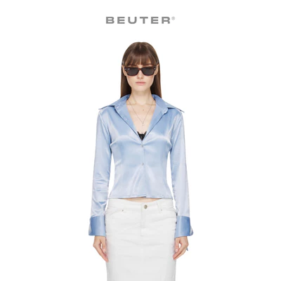 Áo Sơ Mi Lụa Satin Nữ Màu Xanh - BEUTER® WMNS SATIN SHIRT - ASH BLUE