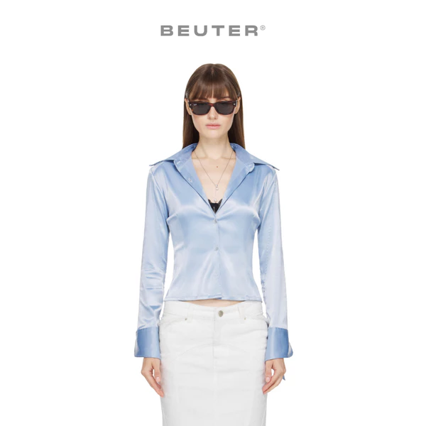Áo Sơ Mi Lụa Satin Nữ Màu Xanh - BEUTER® WMNS SATIN SHIRT - ASH BLUE