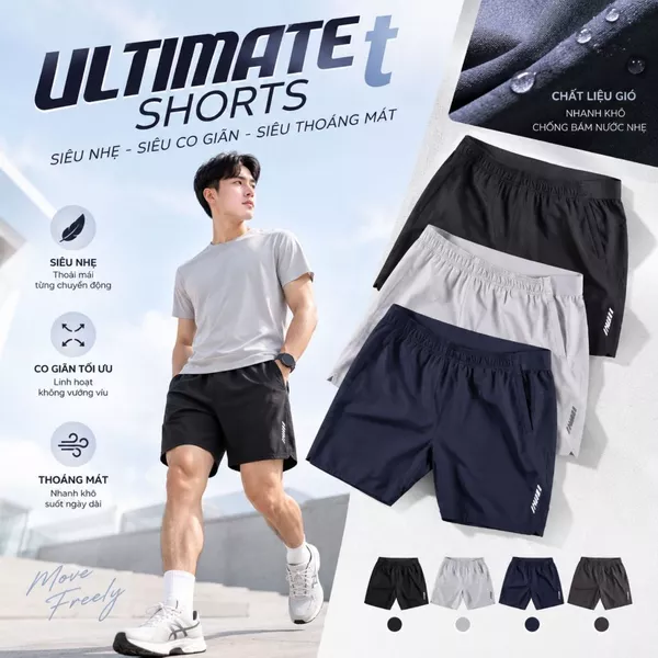 Quần Short nam TORANO ULTIMATE SHORTS  thể thao vải gió basic phối chun cạp, mềm, siêu nhẹ, co giãn tốt FSBW001