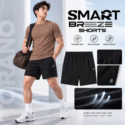 Quần short gió nam SMART BREEZE SHORTS TORANO Thoáng Mát, Logo Nổi Form Thể Thao Năng Động HSBW801