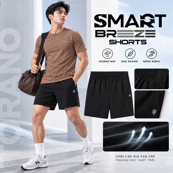 Quần short gió nam SMART BREEZE SHORTS TORANO Thoáng Mát, Logo Nổi Form Thể Thao Năng Động HSBW801